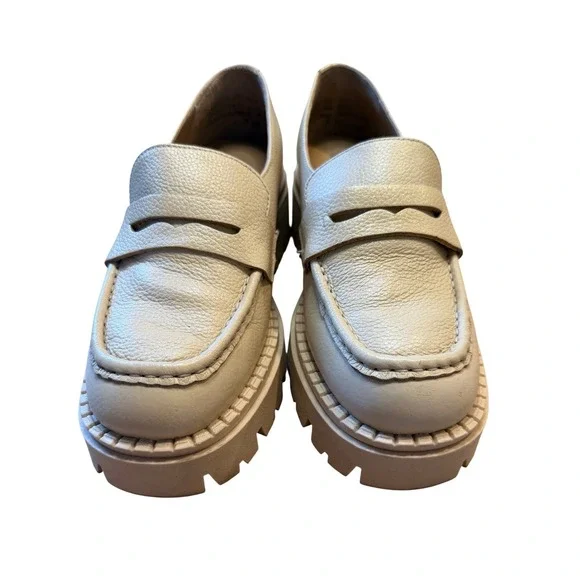 Seychelles Womens Cream Leather Platform Lug Sole Penny Loafers Chunky Shoes - Picture 3 of 13